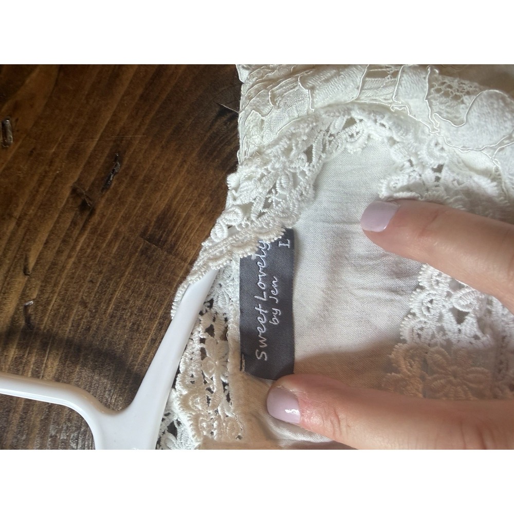 Sweet Lovely By Jen Romantic Lace Lined Cottage Core Bohemian Top Size L - Picture 8 of 8